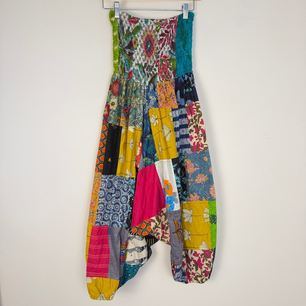 Patchwork Harem Pants Womens OS Multicolor Boho Festival Hippie Jumpsuit